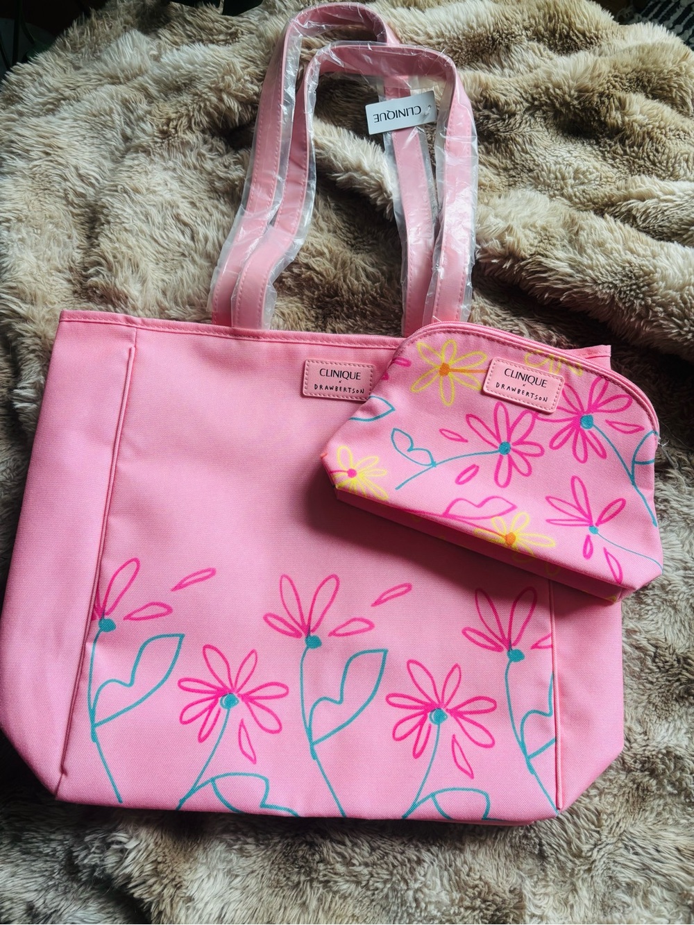 Clinique x Drawbertson Gift with Purchase Set Cosmetic Beach Bag